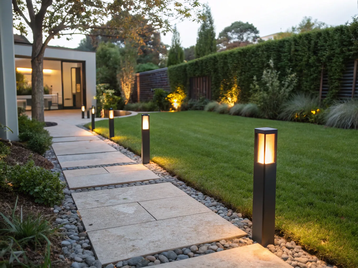 Modern garden pathway lighting in Houston home